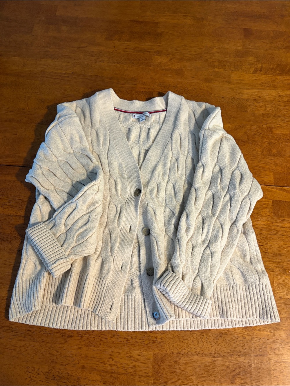 Tommy Hilfiger Cream Cable-Knit Button Front Cardigan